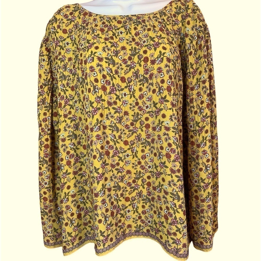 Max Studio Scoop Neck Top Long Bell Sleeve Pullover Ditsy Floral Blouse
